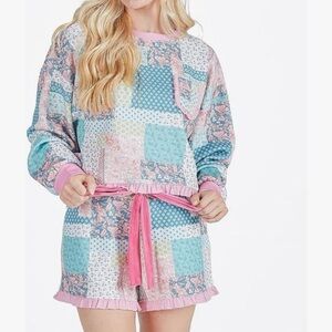 NEW Simply Southern Quilt Pattern PJ Pajama Ruffle Short Set NWT